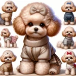 DALL·E 2024-02-28 10.06.25 - Imagine a small, fluffy toy poodle with a playful and adorable expression. This toy poodle is wearing a variety of stylish outfits across several imag