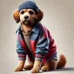 DALL·E 2024-10-01 08.49.20 - A realistic image of a dog wearing a stylish outfit. The dog has medium length fur and is sitting calmly. The outfit includes a trendy jacket with a v